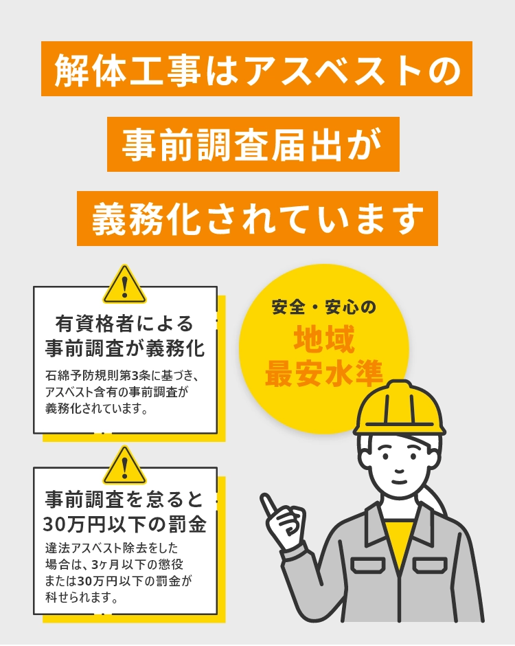 解体工事はアスベストの事前調査届出が義務化されています